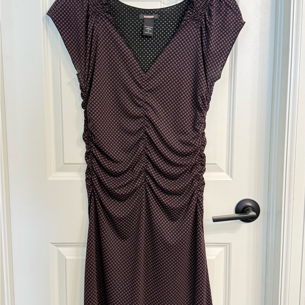 Express Black And Purple Patterned Midi Dress - image 1